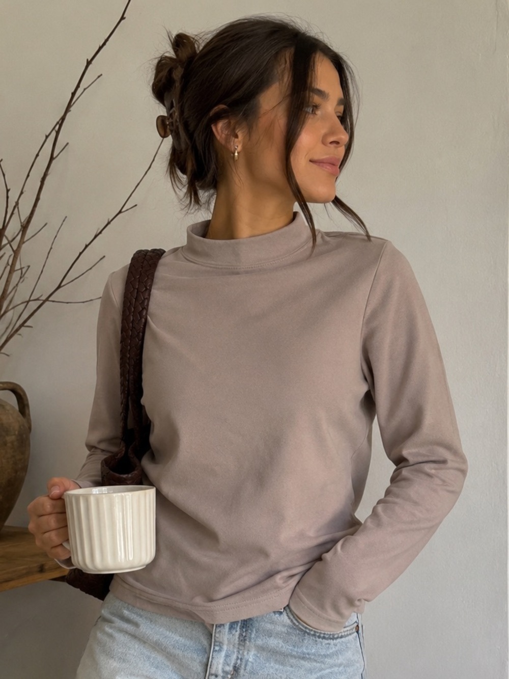 UNIQLO HEATTECH Fleece Turtleneck Taupe Thermal Long Sleeve Top Small